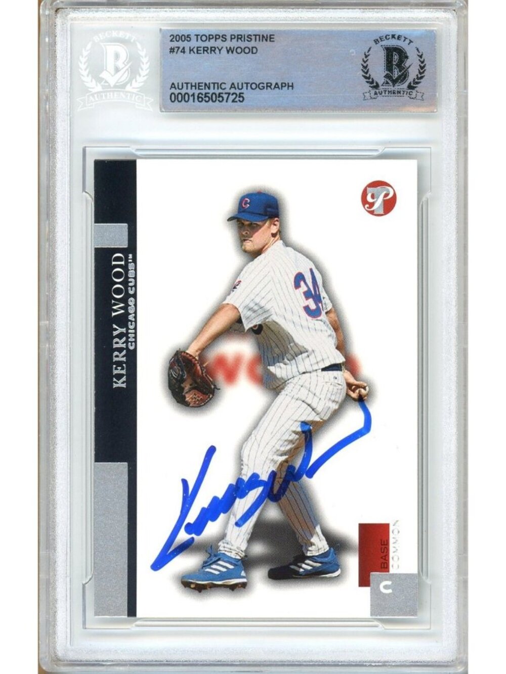 Kerry Wood Signed 2005 Topps Pristine #74 Cubs MLB Beckett BAS Slabbed Auto Card